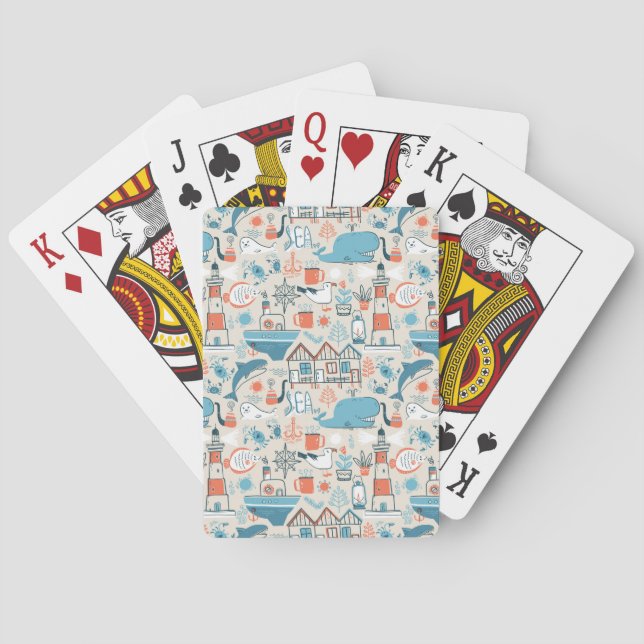 North Sea Cute Doodle Pattern Playing Cards (Back)