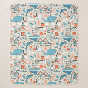 North Sea Cute Doodle Pattern Sherpa Blanket