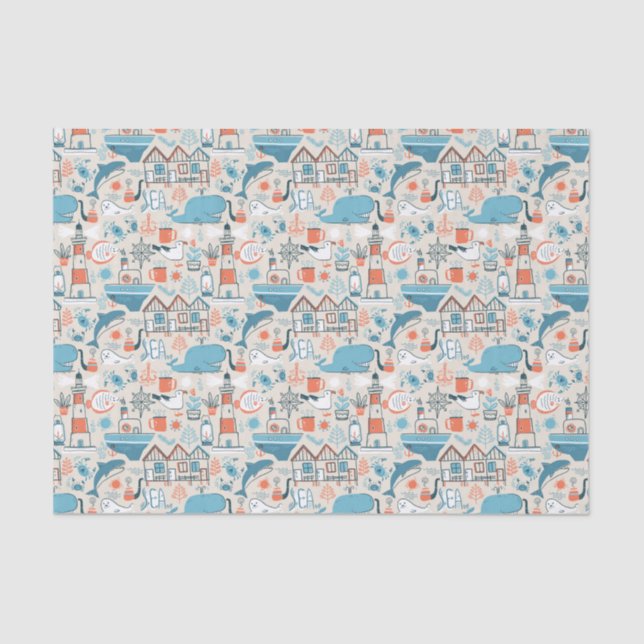 North Sea Cute Doodle Pattern Tissue Paper (Front)