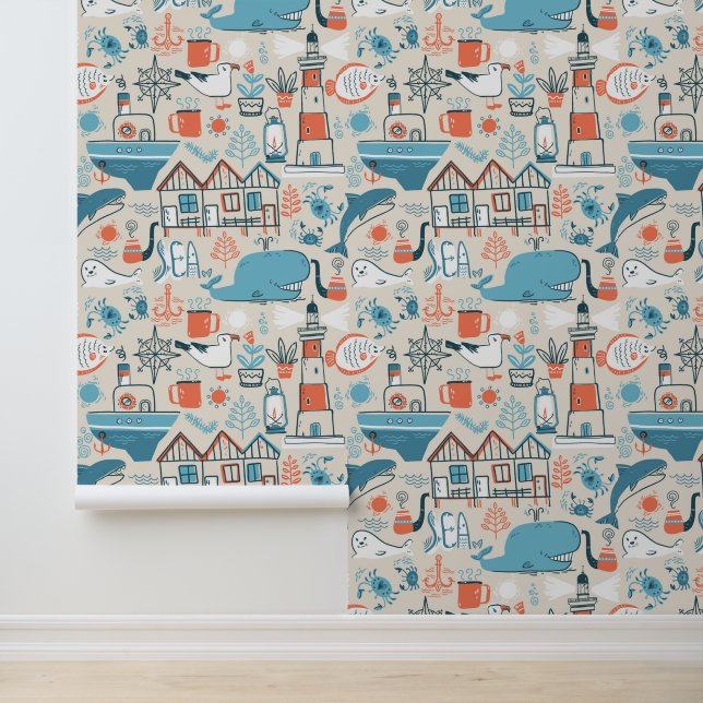 North Sea Cute Doodle Pattern Wallpaper (Application)