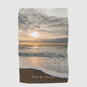North Sea, Denmark picturesque sunset, Golf Towel