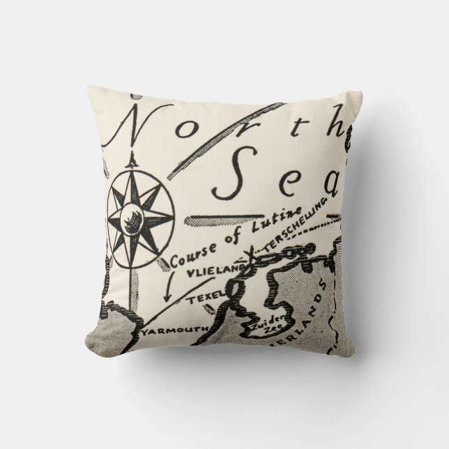 North Sea Map Graphic Bold Compass Cushion (Front)
