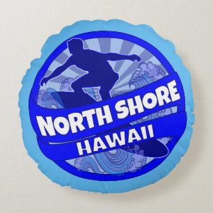 North Shore Hawaii blue surfer logo round pillow