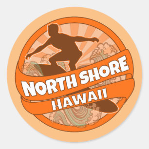 North Shore Hawaii orange surfer logo stickers
