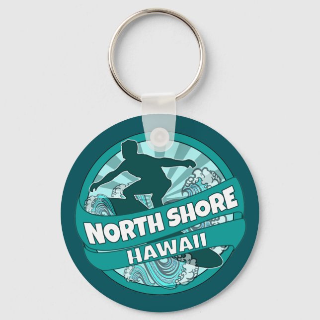 North Shore Hawaii teal surfer logo keychain (Front)