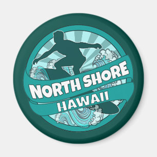 North Shore Hawaii teal surfer logo magnet