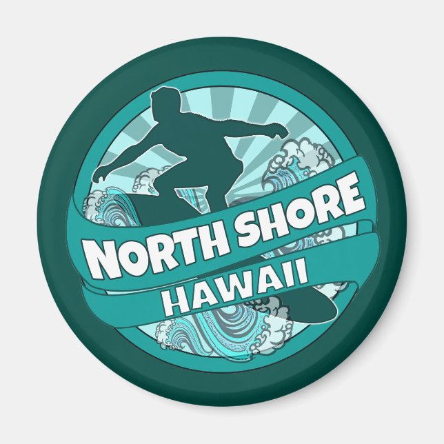 North Shore Hawaii teal surfer logo magnet (Front)
