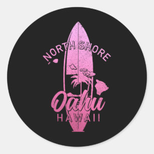 North Shore Oahu Hawaii Surf Board Surfing Surfer Classic Round Sticker