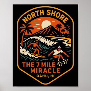 North Shore Surfing The 7 Mile Miracle Vintage Men Poster