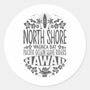 North Shore Waimea Y Pacific Ocean Wave Riders Sur Classic Round Sticker