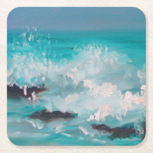 "North Shore Waves" 1, Oil Painting Square Paper Coaster