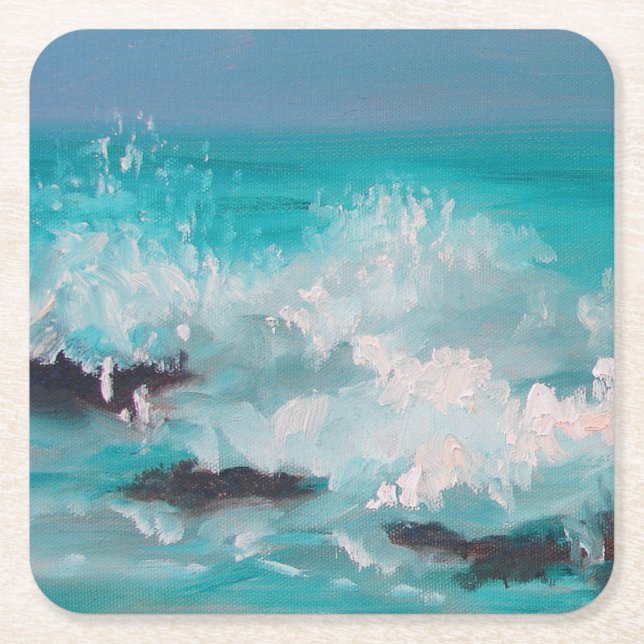 "North Shore Waves" 1, Oil Painting Square Paper Coaster (Front)