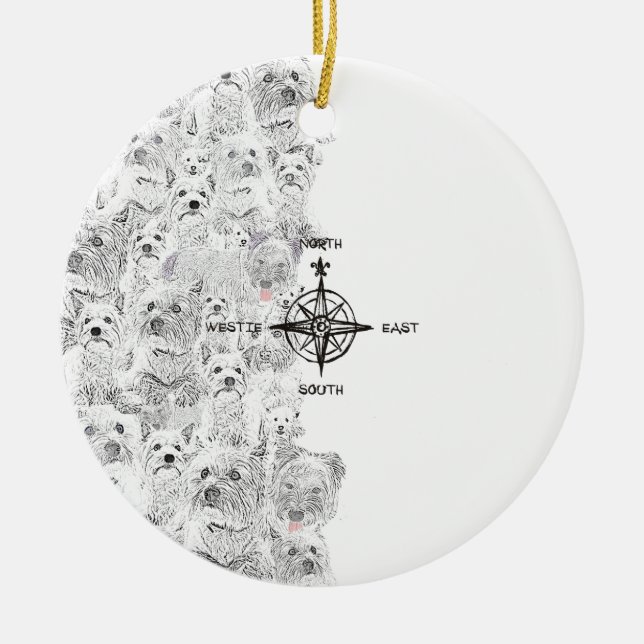 North South East & Westie Dog Ceramic Tree Decoration (Front)