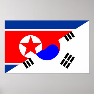 north south korea half flag country symbol poster