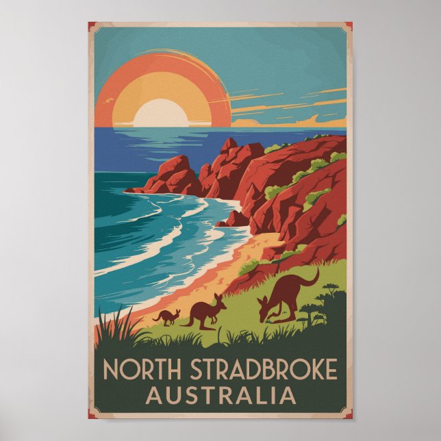 North Stradbroke Island Kangaroos Illustration Poster (Front)
