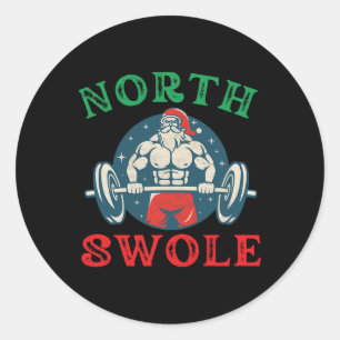 North Swole Funny Muscle Santa Christmas Bodybuild Classic Round Sticker