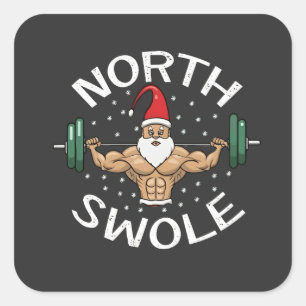 North Swole Funny Muscle Santa Christmas Fitness Square Sticker