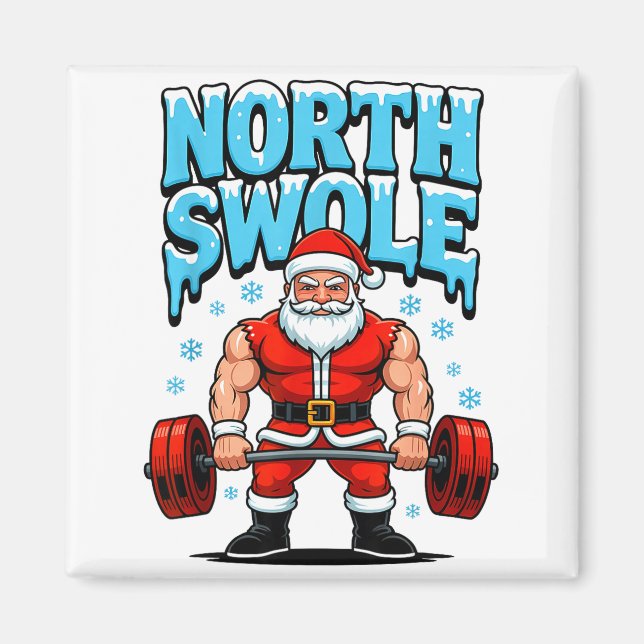 North Swole Santa Funny Christmas Gym Workout Lift Magnet (Front)