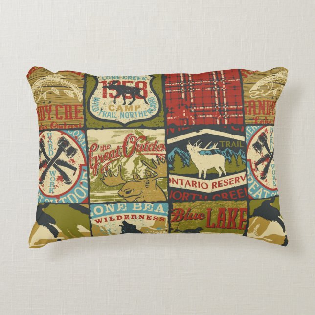 North territories adventure sign and symbol patchw decorative cushion (Front)