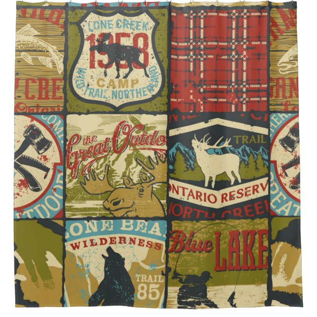 North territories adventure sign and symbol patchw shower curtain (Front)