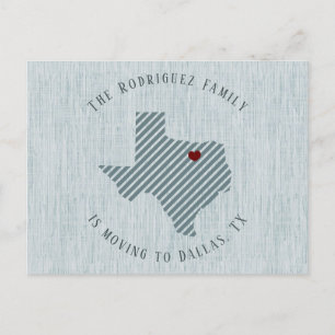 North Texas Blue Linen and Heart Texas Moving Announcement Postcard