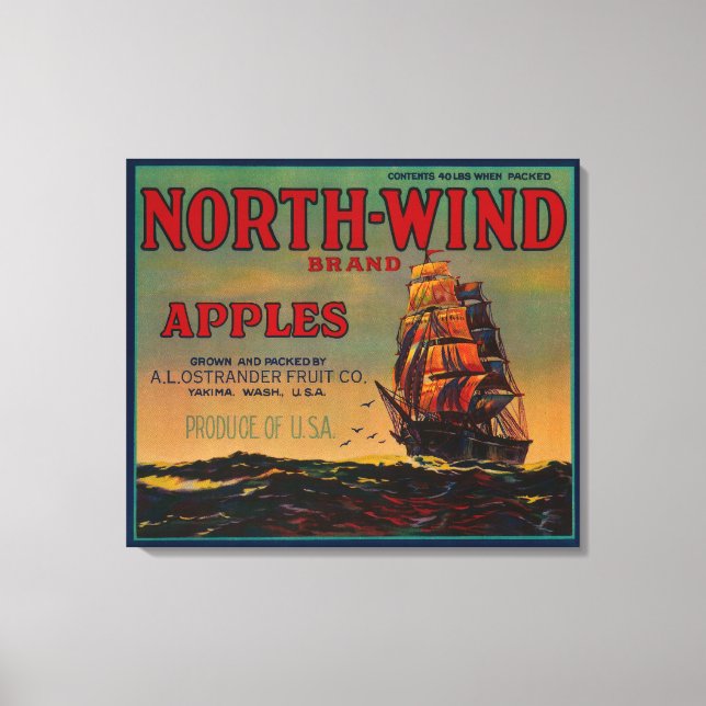 North Wind Apple Crate LabelYakima, WA Canvas Print (Front)