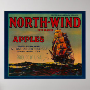 North Wind Apple Crate LabelYakima, WA Poster