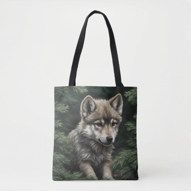 North Woods Wolf Cub Tote Bag (Front)