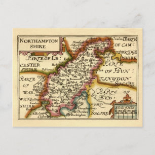Northamptonshire County England Antiquarian Map Postcard