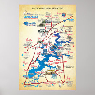 northeast OK attractions map-faux Poster