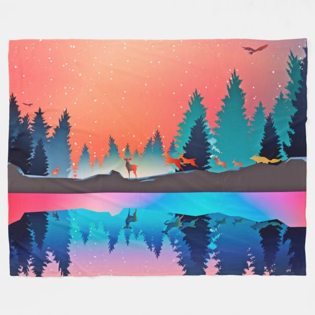 Northern Animal Reflections Fleece Blanket (Front (Horizontal))