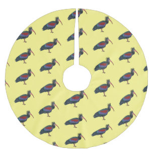 Northern bald ibis bird cartoon illustration brushed polyester tree skirt