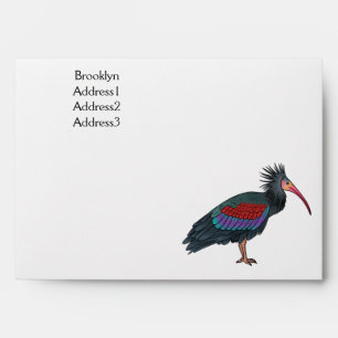 Northern bald ibis bird cartoon illustration envelope