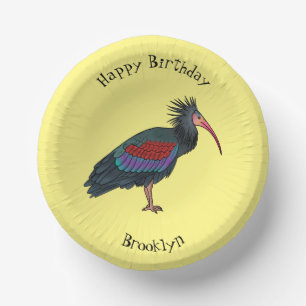 Northern bald ibis bird cartoon illustration  paper plate