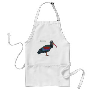 Northern bald ibis bird cartoon illustration standard apron