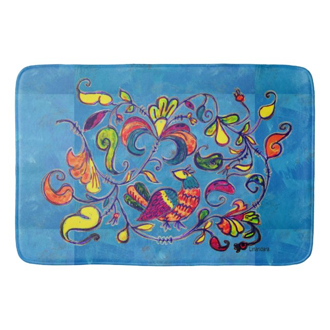 Northern Birds on blue background Bath Mat (Front)