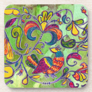 Northern Birds on grass green Coaster