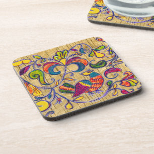 Northern Birds on wooden background Coaster