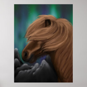 Northern Breeze: Icelandic Horse in Midnight Gust Poster