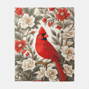 Northern Cardinal Bird Beautiful Floral Fleece Blanket