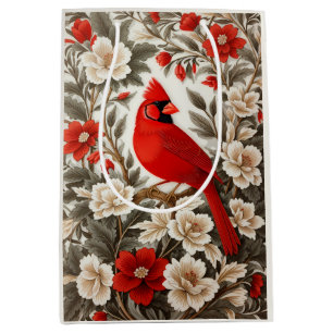 Northern Cardinal Bird Beautiful Floral Medium Gift Bag
