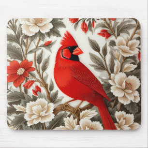 Northern Cardinal Bird Beautiful Floral Mouse Pad