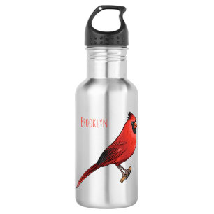 Northern cardinal bird cartoon illustration 532 ml water bottle