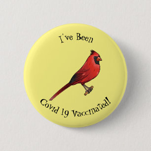 Northern cardinal bird cartoon illustration 6 cm round badge