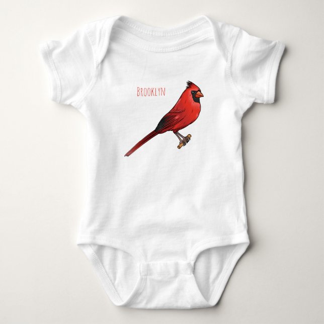 Northern cardinal bird cartoon illustration  baby bodysuit (Front)