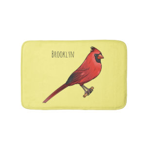 Northern cardinal bird cartoon illustration bath mat