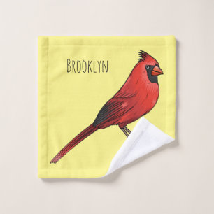 Northern cardinal bird cartoon illustration bath towel set