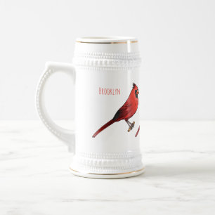 Northern cardinal bird cartoon illustration beer stein