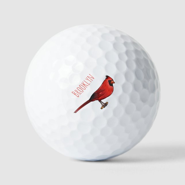 Northern cardinal bird cartoon illustration golf balls (Front)