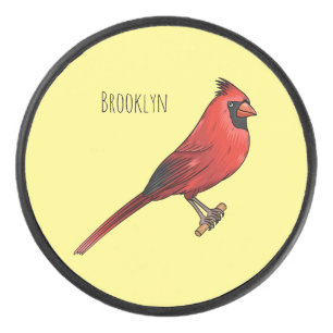 Northern cardinal bird cartoon illustration hockey puck